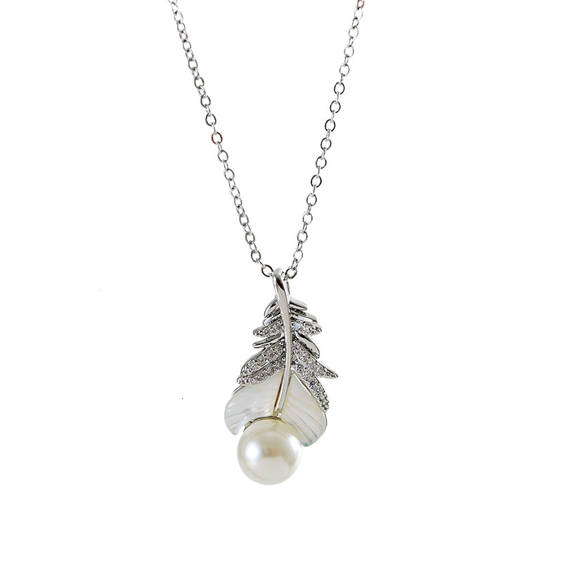 Necklace Elegant Mother-Of-Pearl Micro-Inlaid Feather Necklace Jewelry,Necklace Natural Pearl Earrings And Necklace, Exquisite Light Luxury Necklace