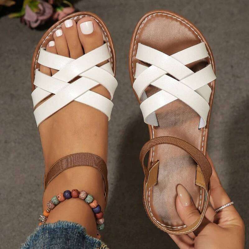 Women's Beach Glamour Sandals Elastic ankle strap Casual bohemian crossover lace-up simple holiday summer soft-soled sandals