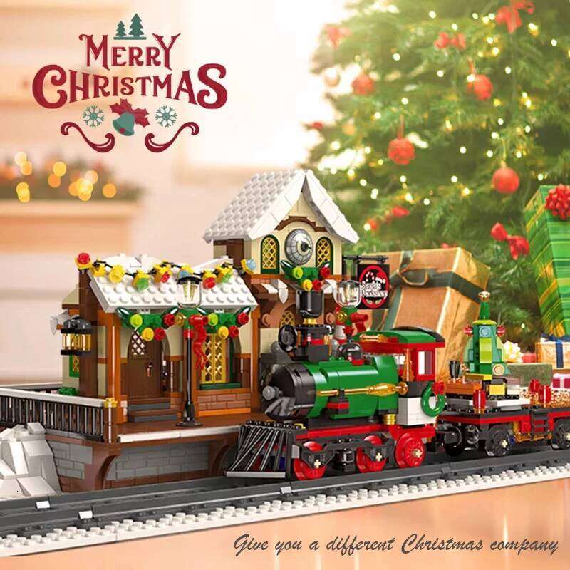 1362pcs Christmas Train Platform Building Blocks Set Winter Railway Station Model with Light Street View Kids Assembly Toy Gift Z260305