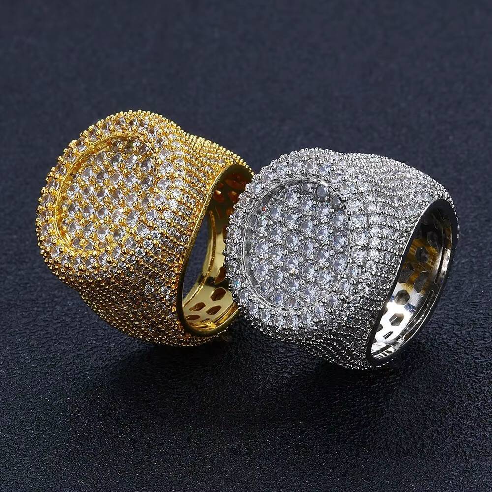 Hip Hop Signet MoissaniteVVS Iced Out Rings for Men 18k Gold Plated Chunky Fine Fashion Jewelry Rings for Women Big Wholesale Rings