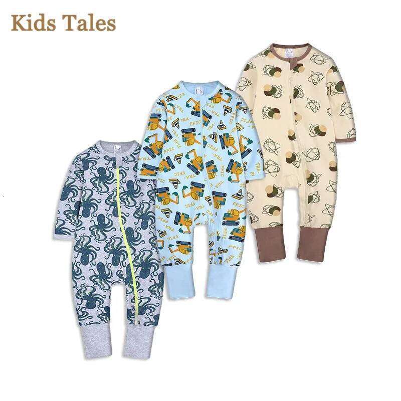 New Double Zipper Infant Girl Boy Clothes Geometry Long Sleeve Cotton Baby Romper Clothing For Newborn Jumpsuit 0-24 Months Z260306