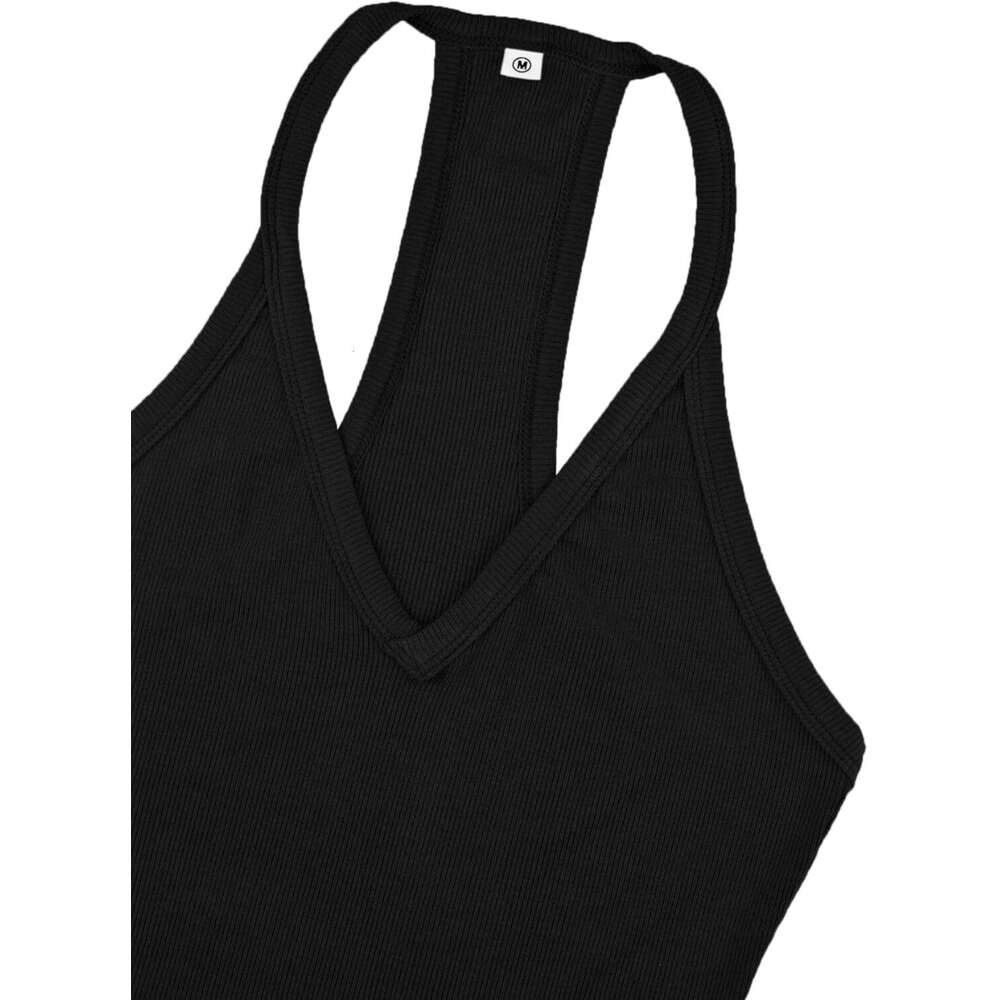 Workout Tops for Women Racerback Basic Tank Summer 2026 Camisole V Designer Neck Slim Fit Ribbed Sleeveless