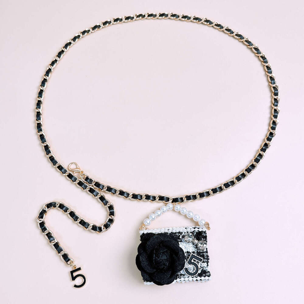 Elegant fashionable camellia-decorated small bag chain, cute and sweet clothing accessory for women, ins-style waist chain