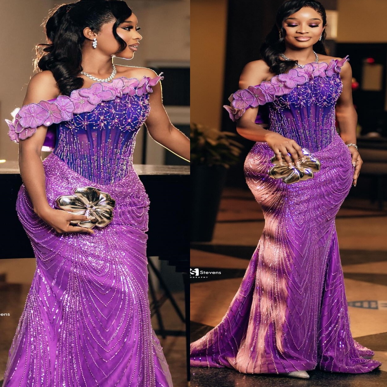 Aso Ebi Purple Prom Dress 2026 Mermaid Prom Dress Flowers Crystals Beaded Evening Dresses For Black Women Birthday Party Formal Receiption Gowns Dress