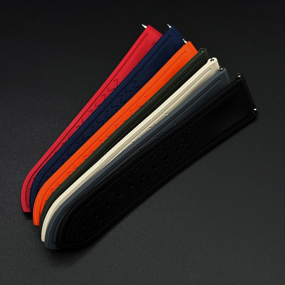 High Quality Woven pattern Sports Deployant Watch Band 20mm 21mm 22mm FKM Rubber Watch Strap 260304