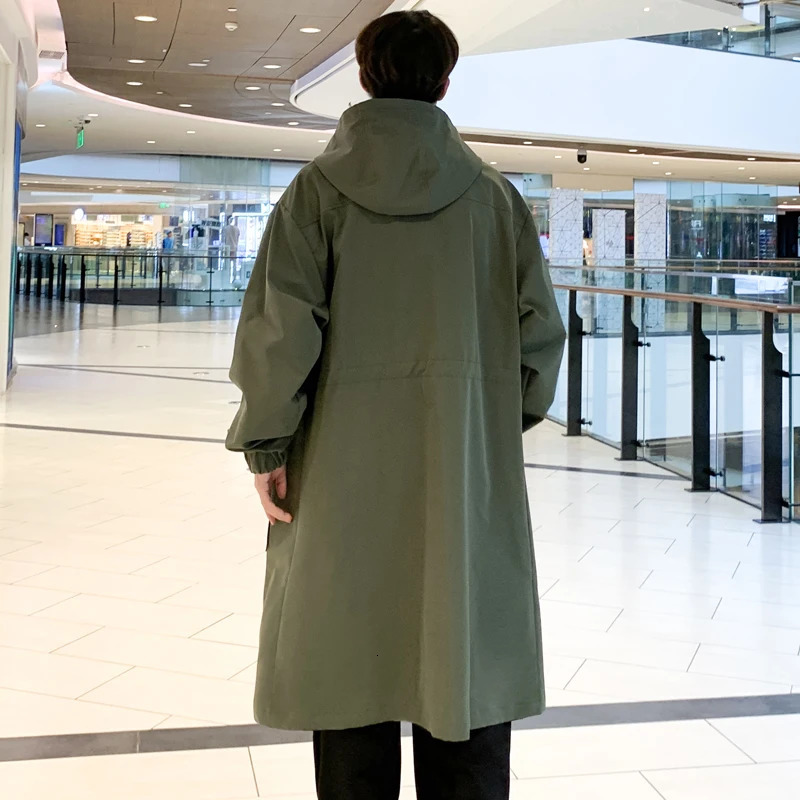 Trench Coat Mens Fashion Army green Overcoat Men Casual Windbreaker Solid Long Male Autumn Homme BlackKhakiArmy 260302