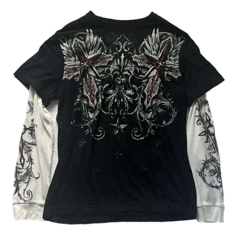 European and American trendy gothic punk hip-hop graphic loose T-shirt, men's casual versatile short-sleeve top