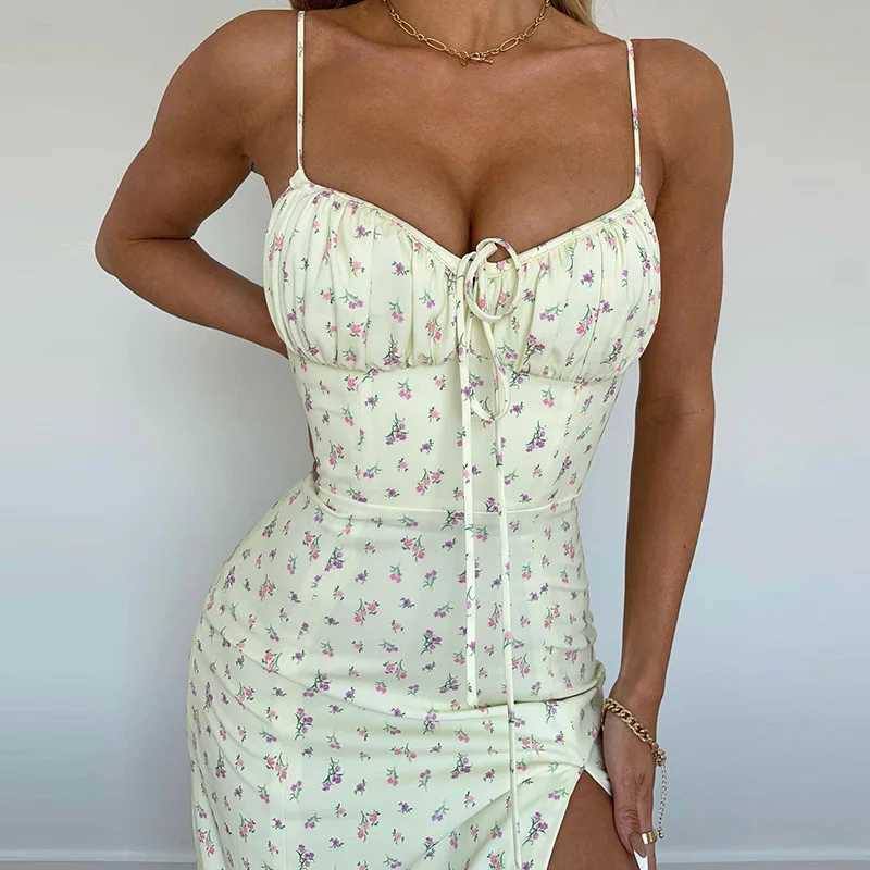 Women Elegant Floral Beach Vacation Bodycon Streetwear Long Dress 2024 Summer Clothes Items For Business X260306