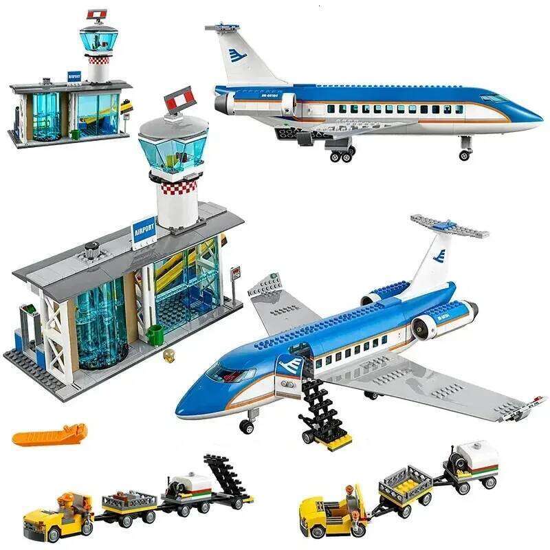 Compatible MOC Sets Retired City Series Building Blocks Airport Passenger Terminal Airplane Children's Toys Assembling Gift Z260306