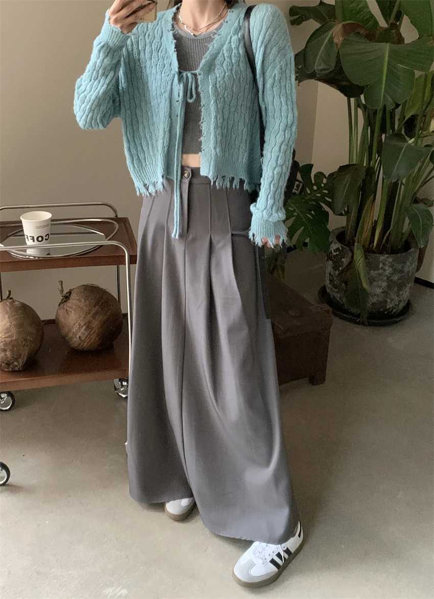 Wool Design With Lace Up and Cardigan Jacket for womens Spring and Autumn New Thin Top Loose Short Knit Sweater 2026 M260306