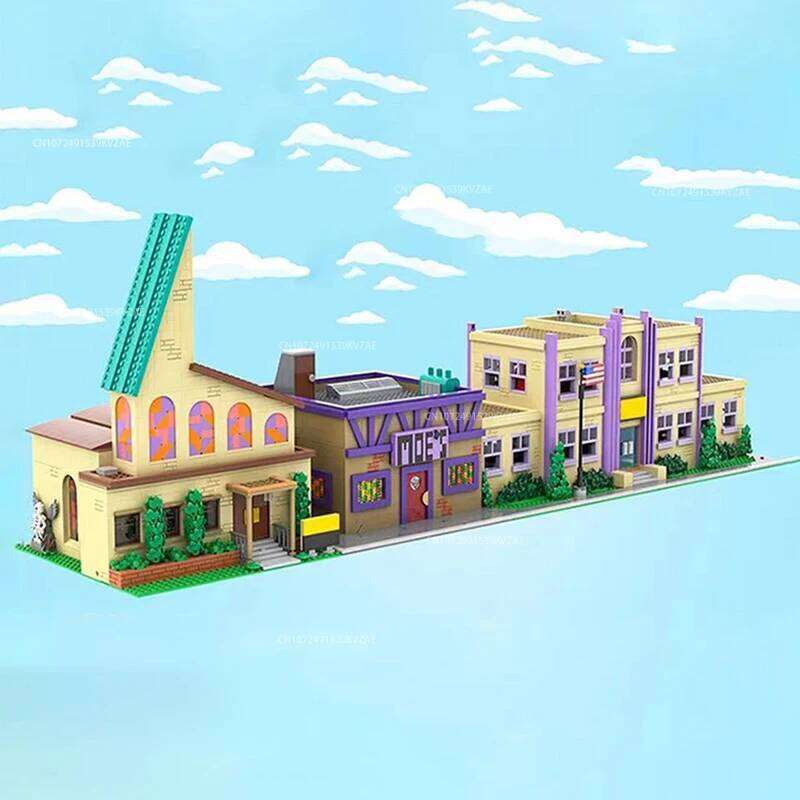 MOC Simpsoned Modular Moe's Tavern Building Blocks City House Springfield Elementary School Skyline Architecture Bricks Toys Z260306