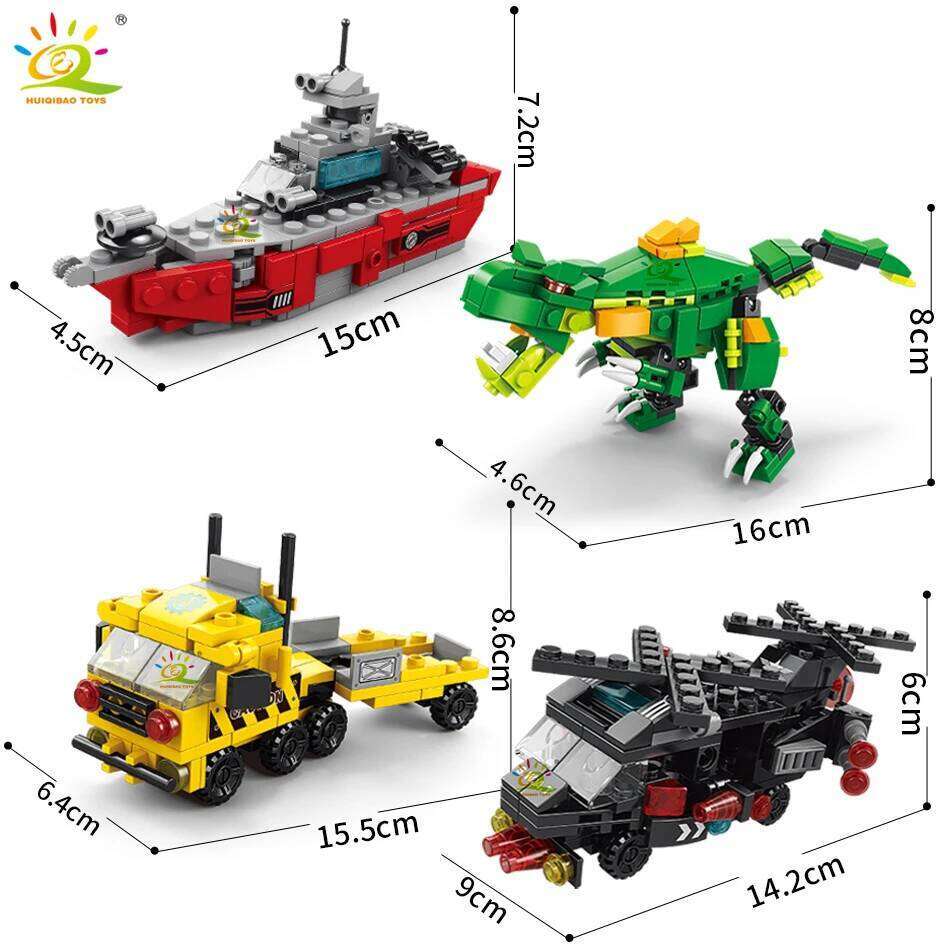 HUIQIBAO 6IN1 City Engineering Car Police Truck Building Blocks Tank Helicopter Bricks Fire Fighting Set Toys for Children Z260306