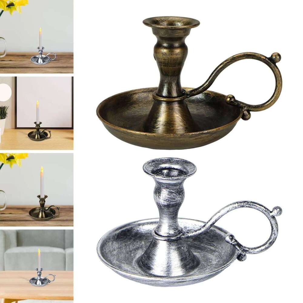 Retro Handheld Holder Table Candlelight Tabletop Desktop Iron Candlestick Candle Stand for Home Dining Room XJ260305
