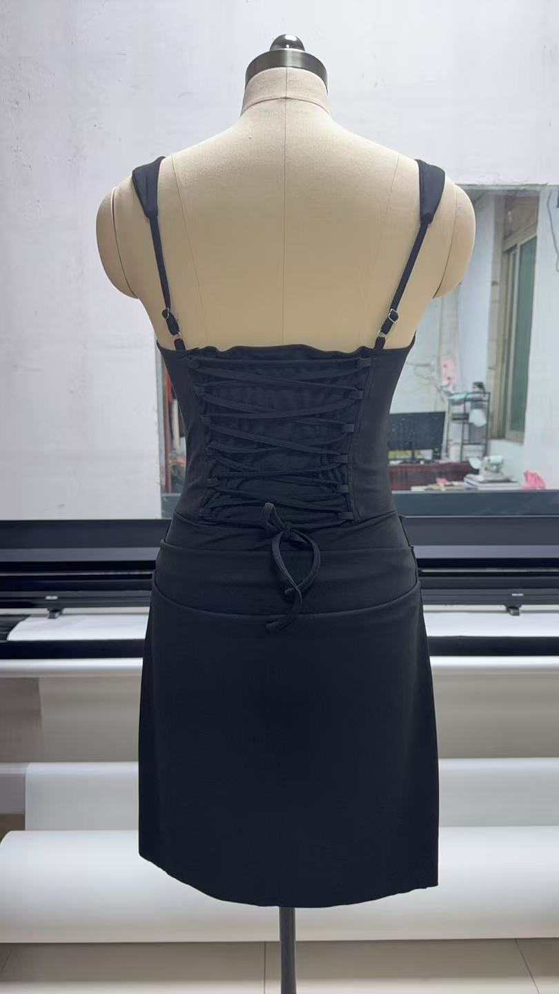 Basic & Casual Dresses Sexy Brown Wide Strap Pleated Hem Dresses Women's Sexy Sleeveless Slim Fit Chic Mini Gown 2026 New Lady Summer Holiday Par