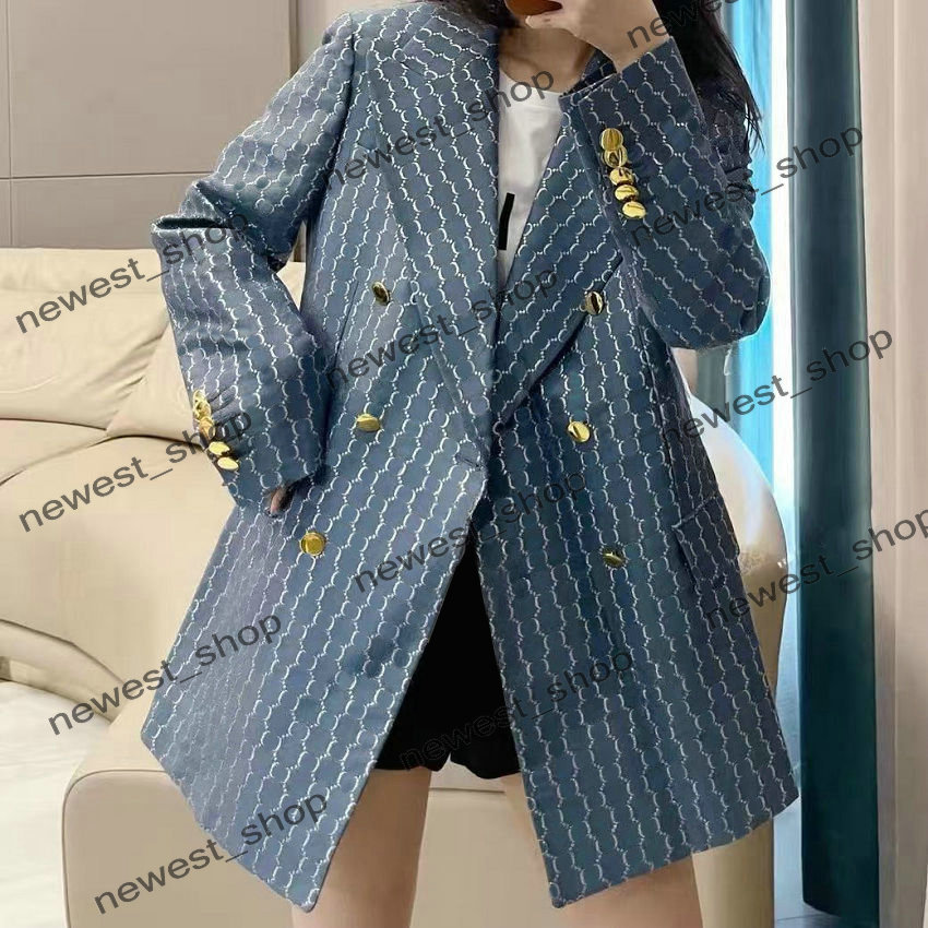 Western clothing womens Blazers designer luxury women outwear Double letter pattern print coat slim fit Jacquard casual blue Suits Blazer S-XXL