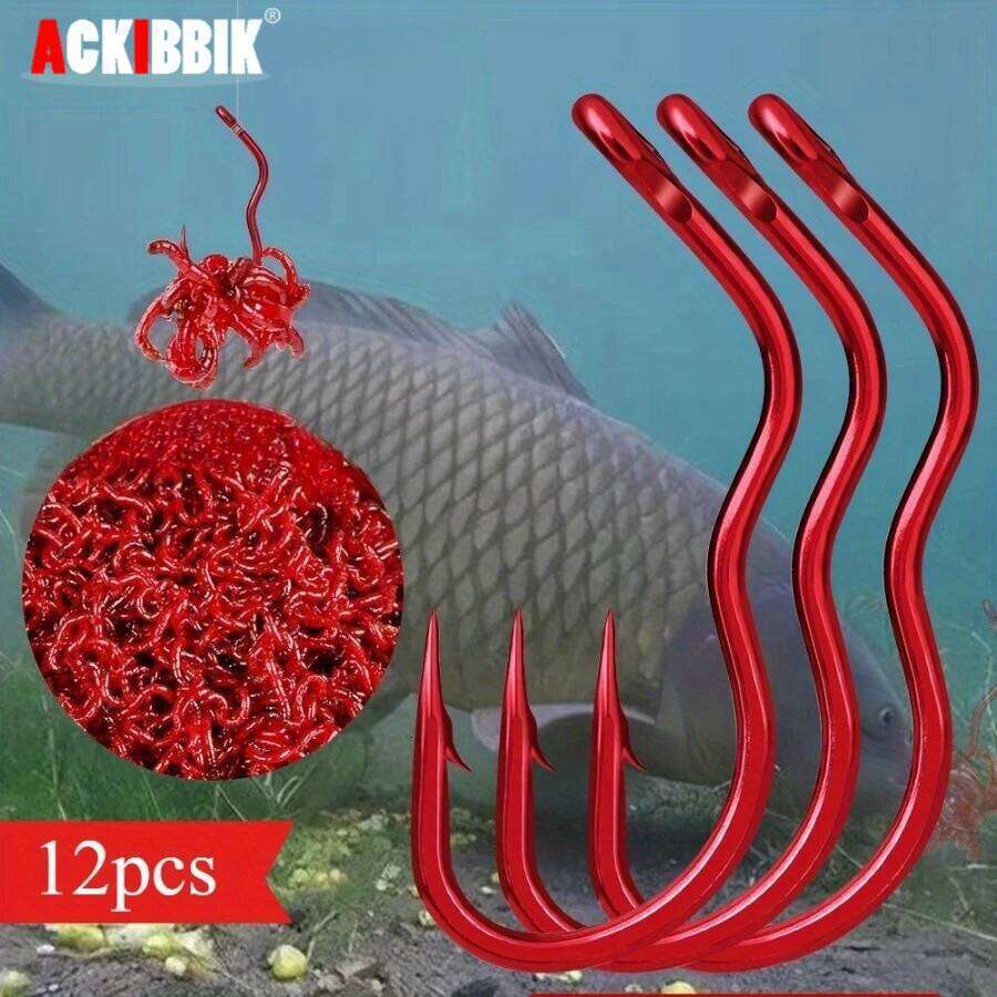 12pcs High Carbon Steel Jig Worm Hooks Fish Hook Saltwater Fishhook Carp Fishing Accessories Pesca S260305