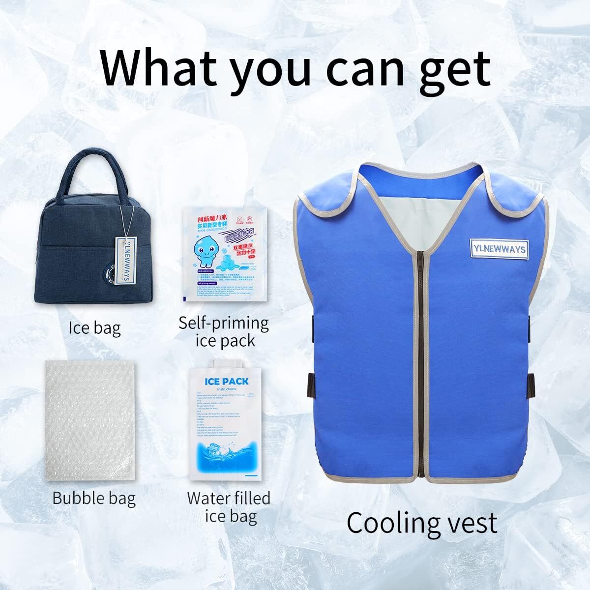 YLNEWWAYS Cooling Men&Women, Reflective Vest 24 PCS Ice Packs, Cool Jacket for Hot Weather with Pockets, Unisex Adult Workout Apparel
