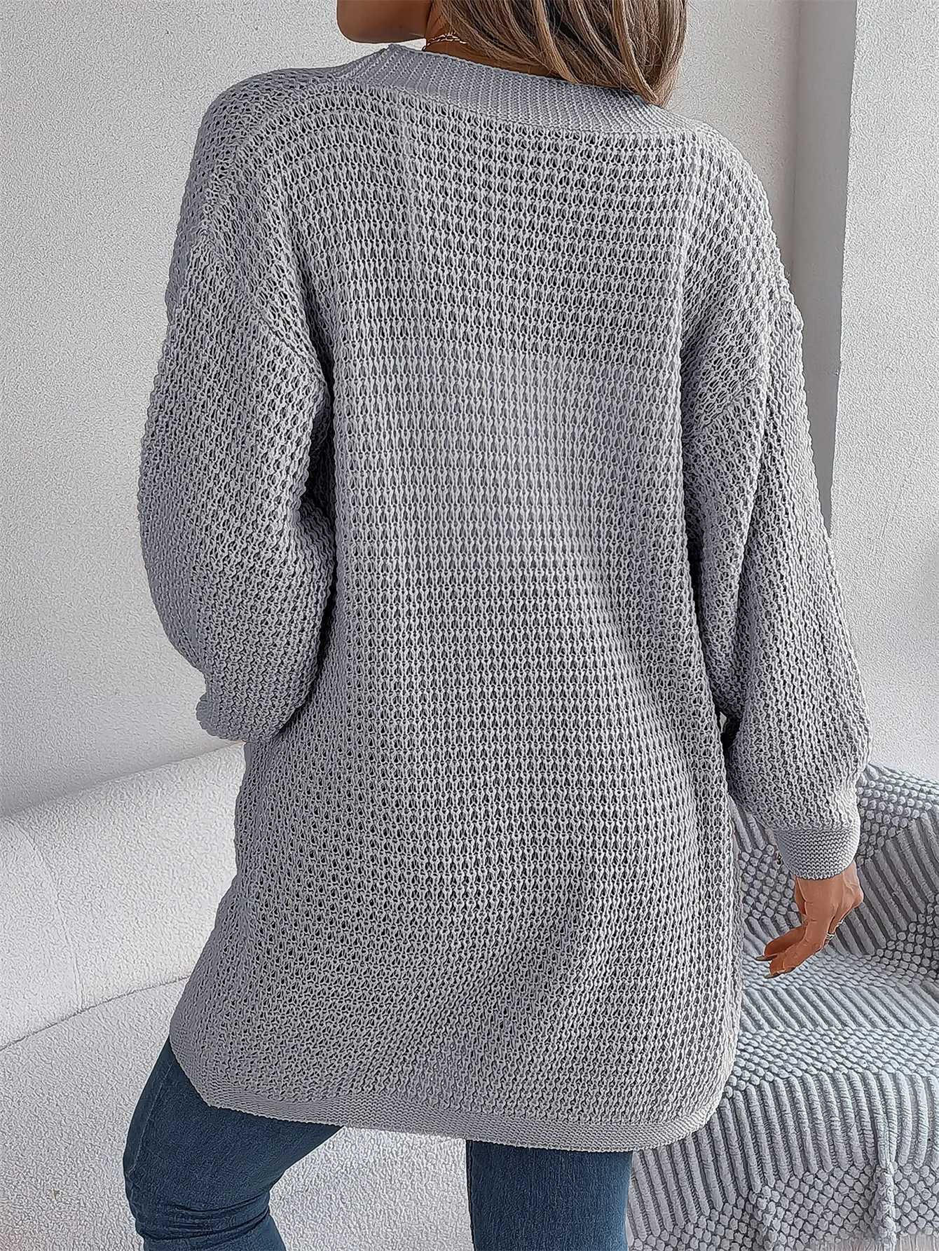 Womens Solid Pocket Long Sleeve Cardigan Sweater - Casual Loungewear for Fall Winter Vacation M260306