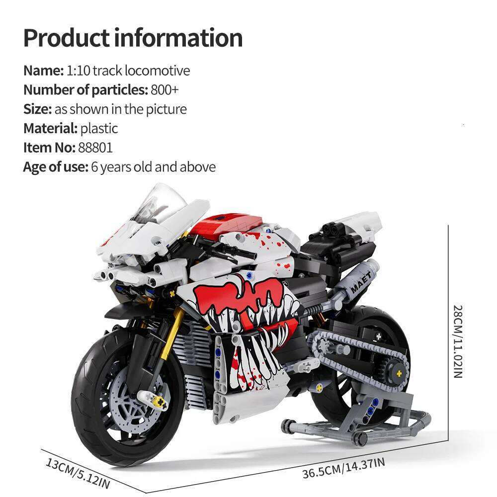 TOYLINX 833pcs Technical City Motorcycle MOC Sport Car Building Blocks 1:10 Scale Motorbike DIY Supercar Bricks Toys For Boys Z260305