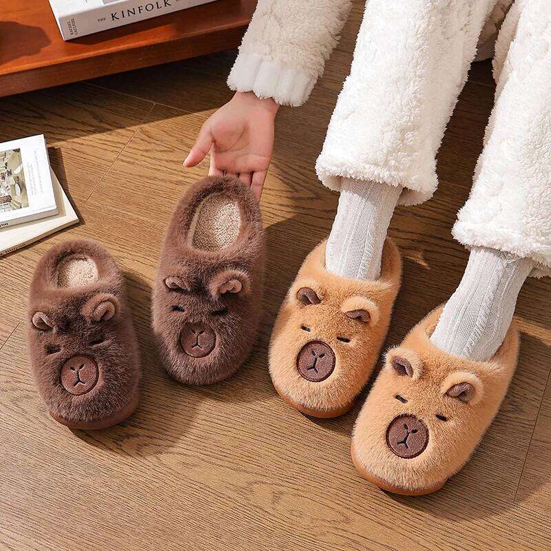 Winter Home Couples Warm Plush Neutral Cartoon Cow Indoor Anti Slip Comfortable Cotton Slippers for Men and Women