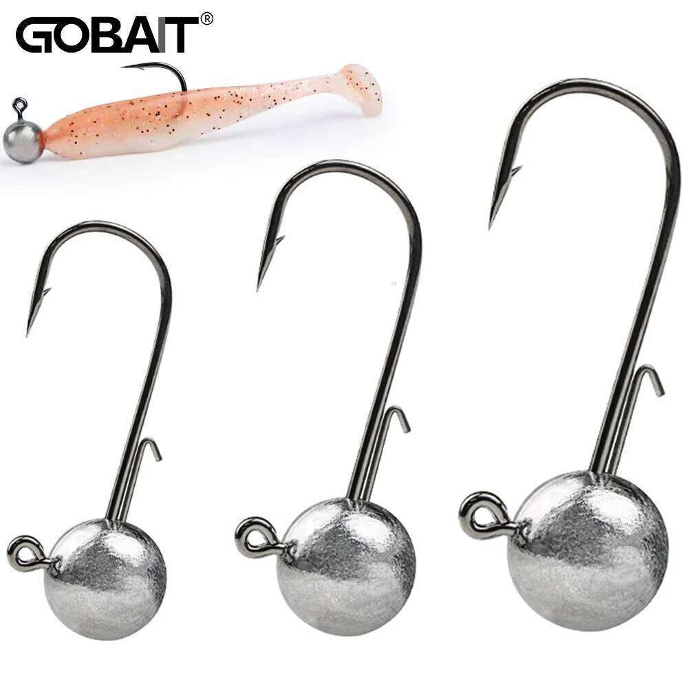 10pcs/lot Metal Jig Hooks 1g 20g All Size Round Ball Jigging Head Hook Barbed Weedless Long Shank for Soft Worm Fishing Fishhook S260305