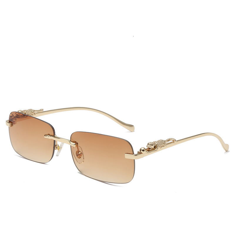 2026 New Designer Luxury Brand Square Cheetah Frameless Sunglasses Color Neutral Leopard Head Glasses Metal Export Sunglasses Cross-border Glasses