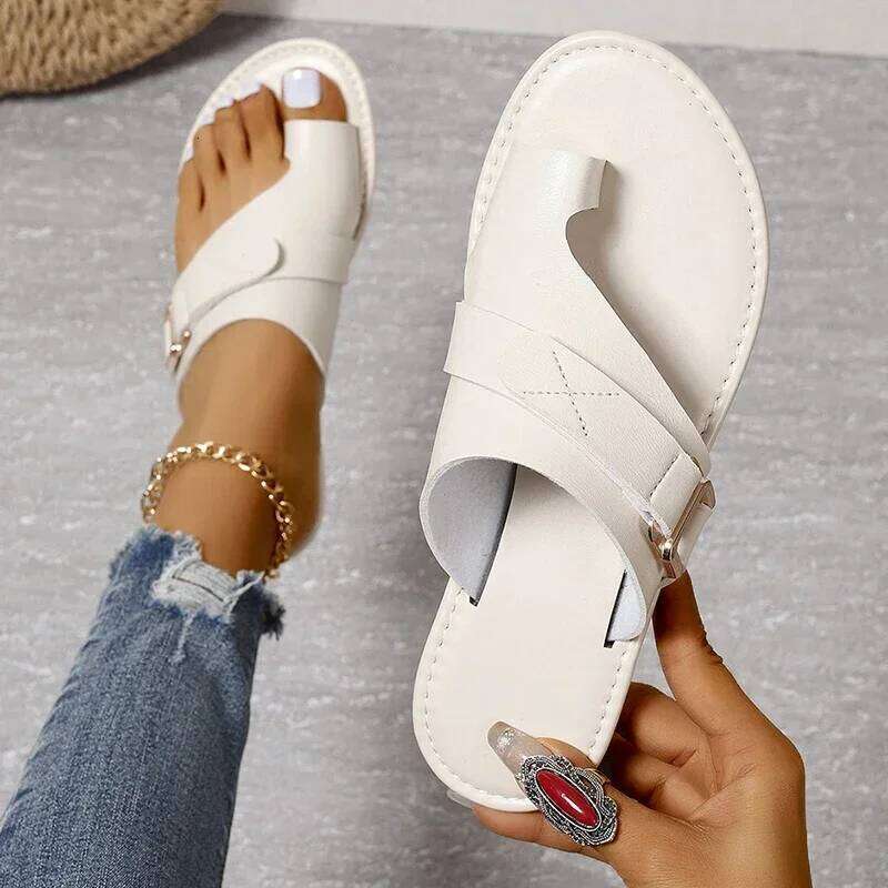 Outside Casual Beach Women Shoes Summer New Flats Flip Flop Sandals Walking Clip Toe Roman Buckle Ladies Slides
