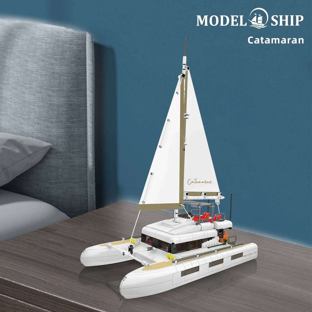 Mould King 10217 Catamaran Building Blocks Sailing Boat Model Desktop Ornaments Kids Assembly Toys Sailboat Creative Gift 890pcs Z260306