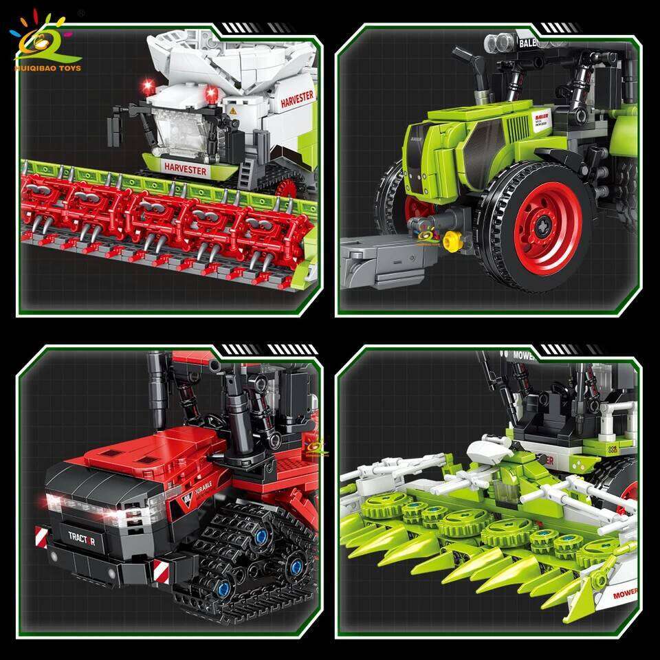 HUIQIBAO Farmer Truck model Building Block Tractor Cultivator Harvester Vehicle MOC Car Brick City Construction Toy For Children Z260306