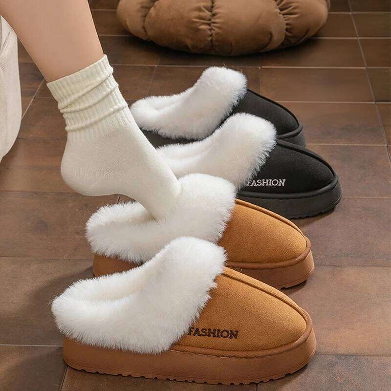 Platform Fluffy Slippers Women House Flats Fashion Plush Winter Warm Outdoor Indoor Shoes Ladies Home Elegant Casual Footwear