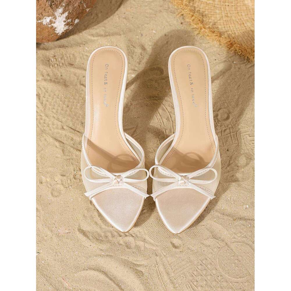 Slip-On Women's Mesh Stiletto Heels with an Elegant Bowknot Design for Comfort and Versatility