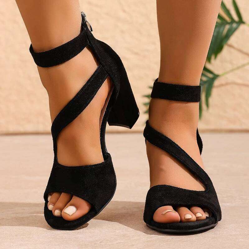 Summer 2025 Women's Roman Style High Heel Fashion Casual Solid Color Sandals