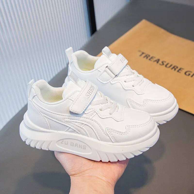 Boys' Spring New Children's Leather Surface Lightweight Breathable Primary School Boys and Girls Sports White Shoes 26Y0304