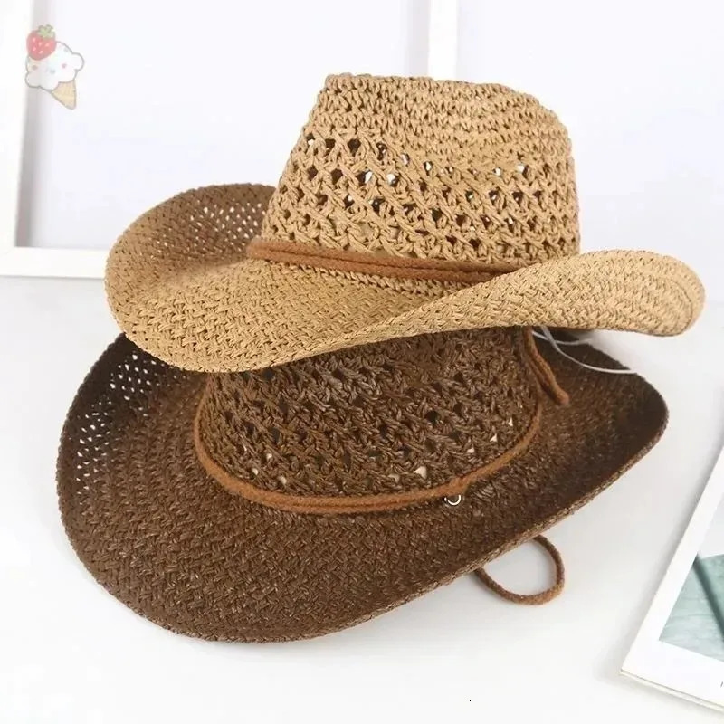 Vintage Western Cowboy Sun Hat Men Women Straw Hat Outdoor Travel Ethnic Style Gift UV Protection Cap Chapeau Beach Hat 260228