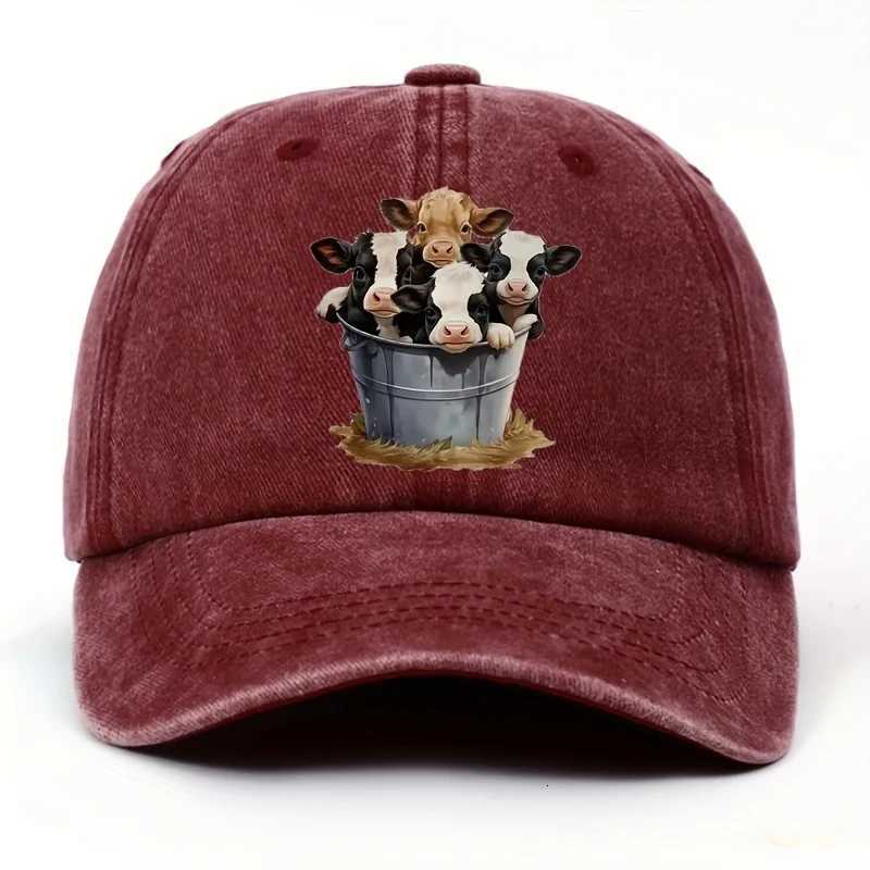 Cute cow print baseball cap with adjustable brim for outdoor sun protection and casual duckbill cap suitable for men and women S260306