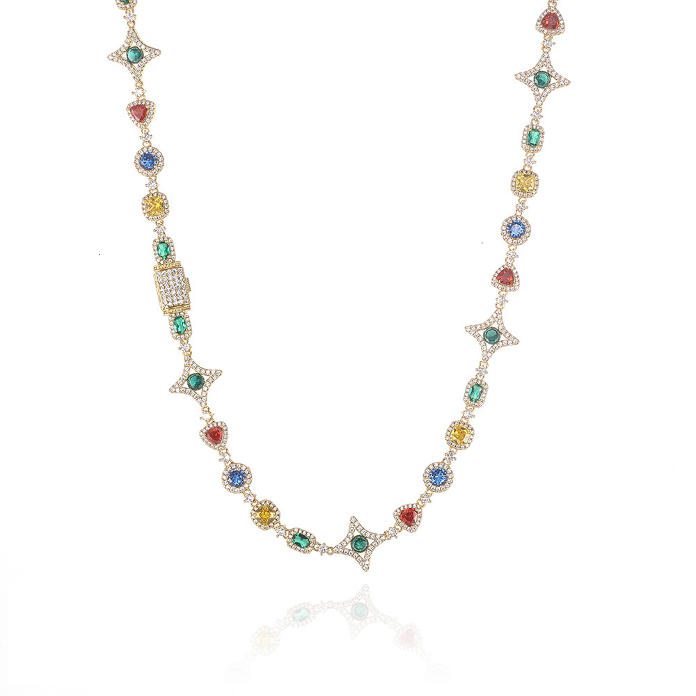 Necklace Hip-Hop Hot-Selling Colorful Gemstone Chain Zircon Men's Necklace Accessories High-End Jewelry Necklace