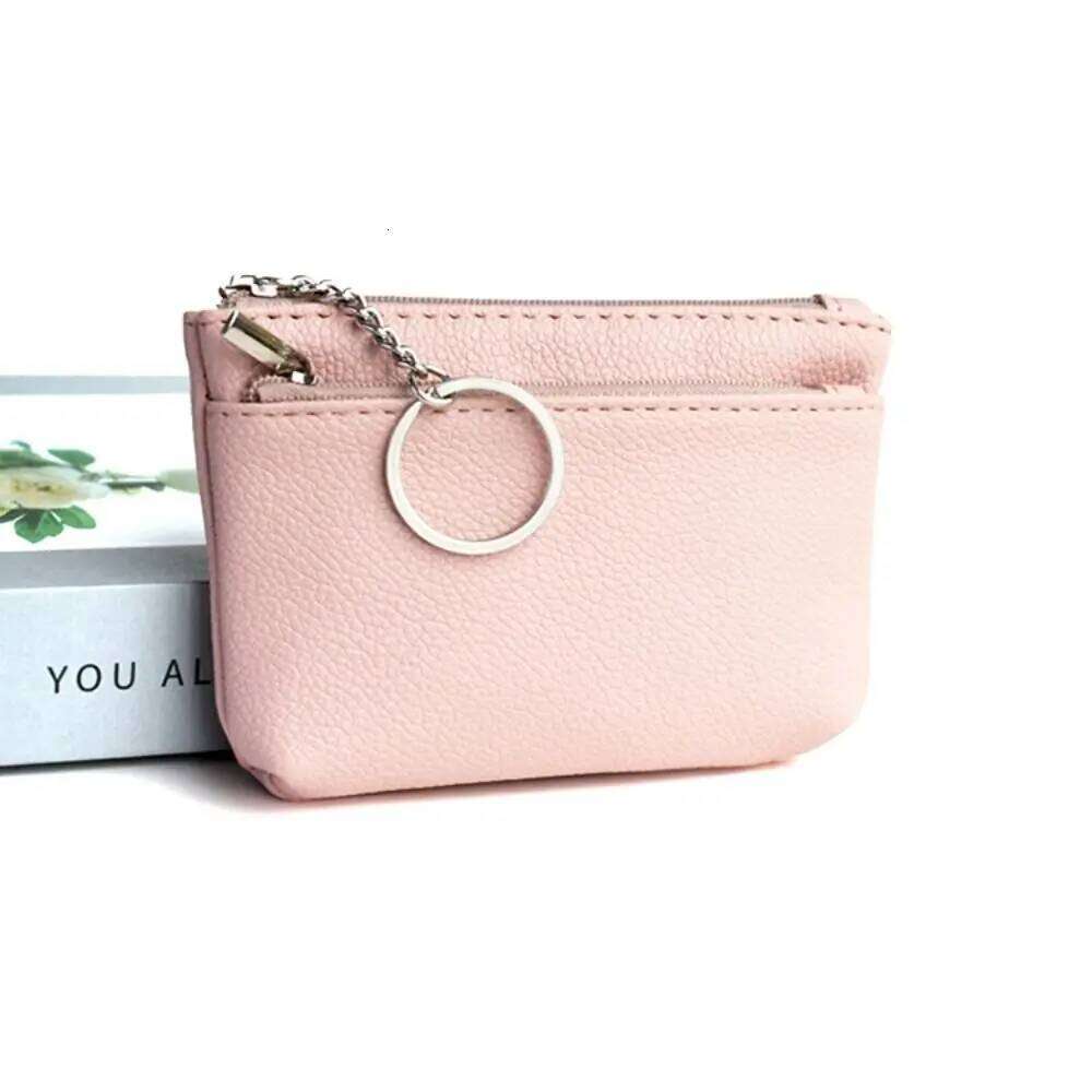 Zipper PU Leather Coin Credit Card Holder Pure Color Mini Purse Change Bag with Key Ring Short Wallet Student C260304
