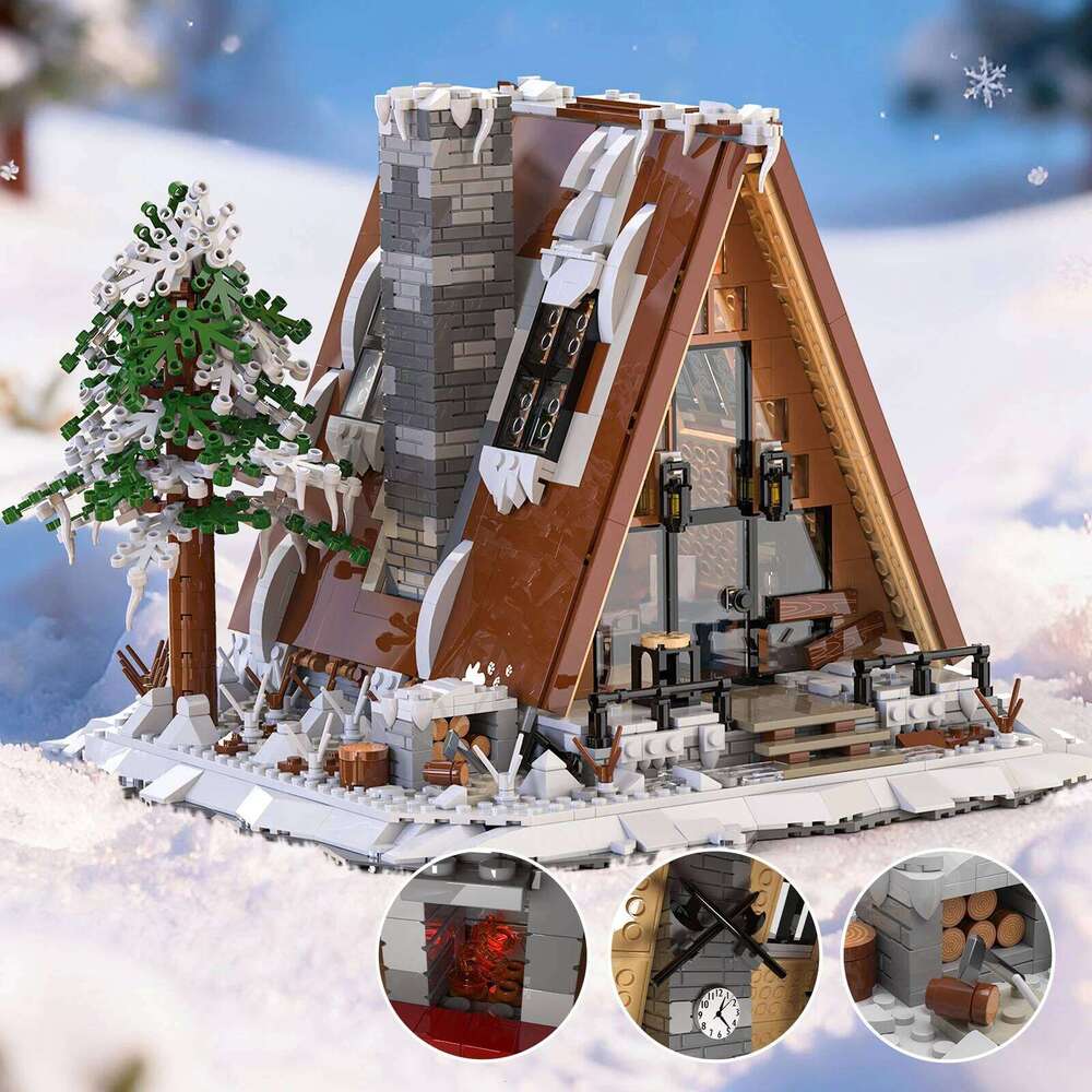 1508PCS A Type Snow House Building Blocks Pine Tree Cabin Model Bricks Winter Holiday Desktop Decoration Kids DIY Toys Gifts Z260305