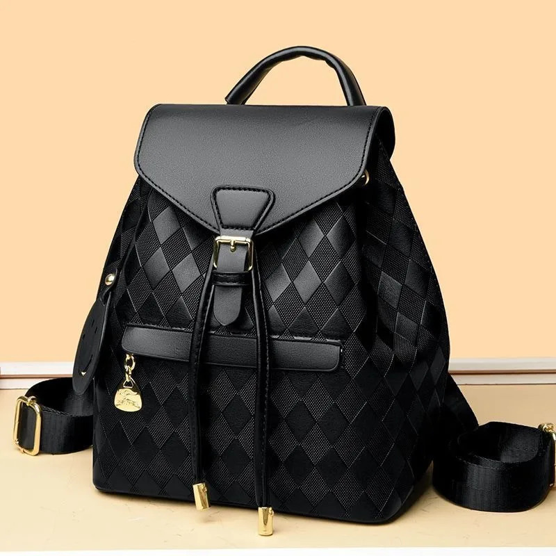 Women Backpack Soft Pu Leather Black Casual Multifunctional College Bag Capacity Shoulder Bag Trave Handle Bag260228