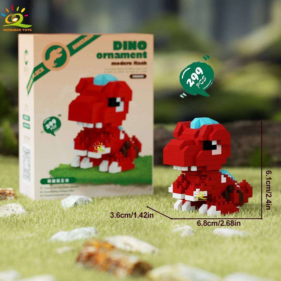 HUIQIBAO MOC Colorful Dinosaur model Micro Building Block Triceratops Tyrannosaurus Diamond Brick Toy for Children Desk Decor. Z260306