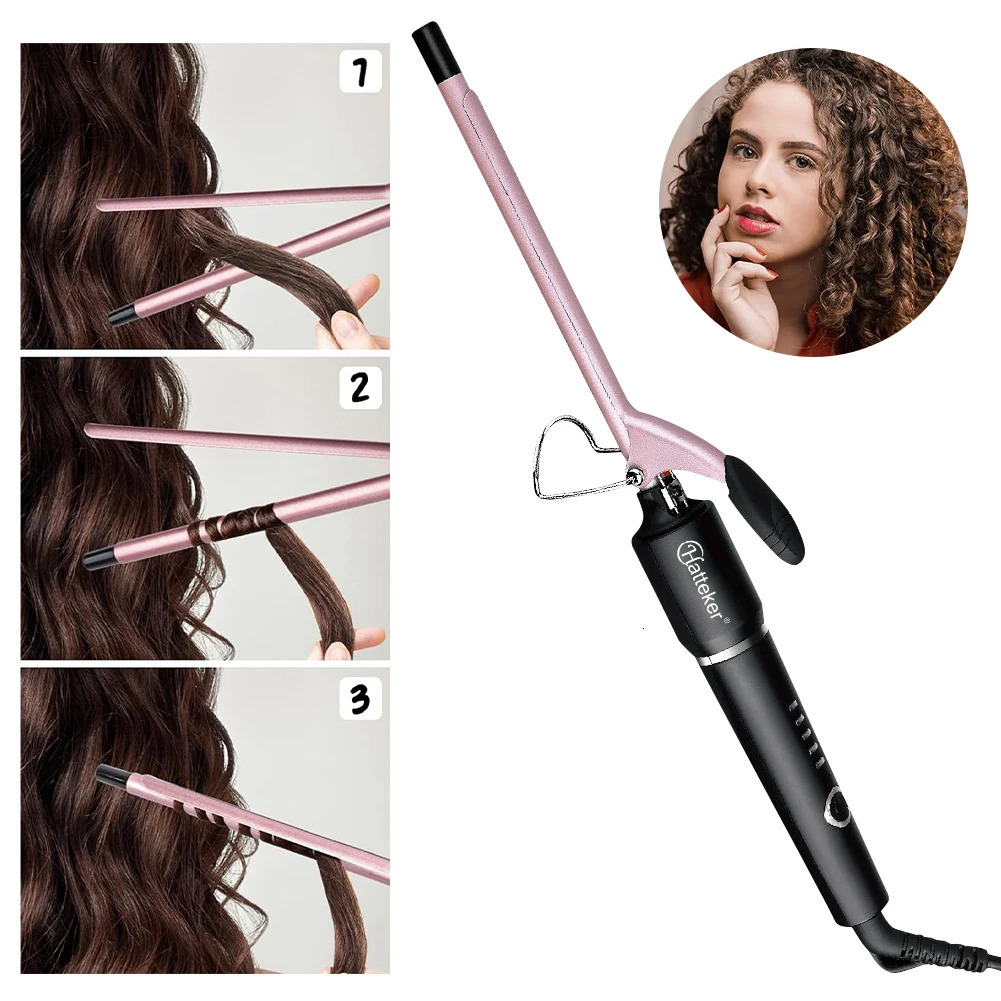 Hatteker 9mm Professional Hair Curler Ceramic Barrel Iron Smart Auto-Off Womens Wet/Dry Constant Temperature Protection Tool 260305