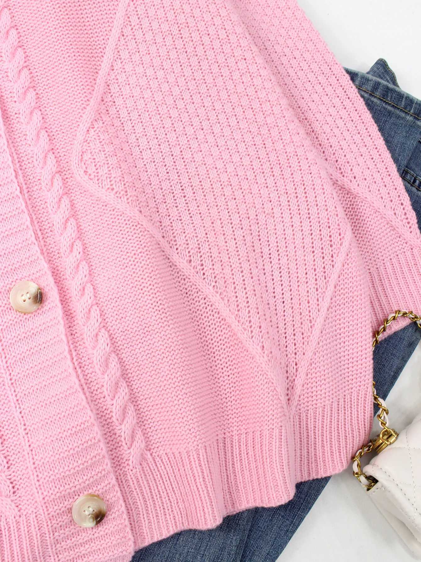 plus Size Pink Single-Button Open Cardigan Sweater for Spring Autumn Suitable Comfortable Soft Colorful Knitwear M260306