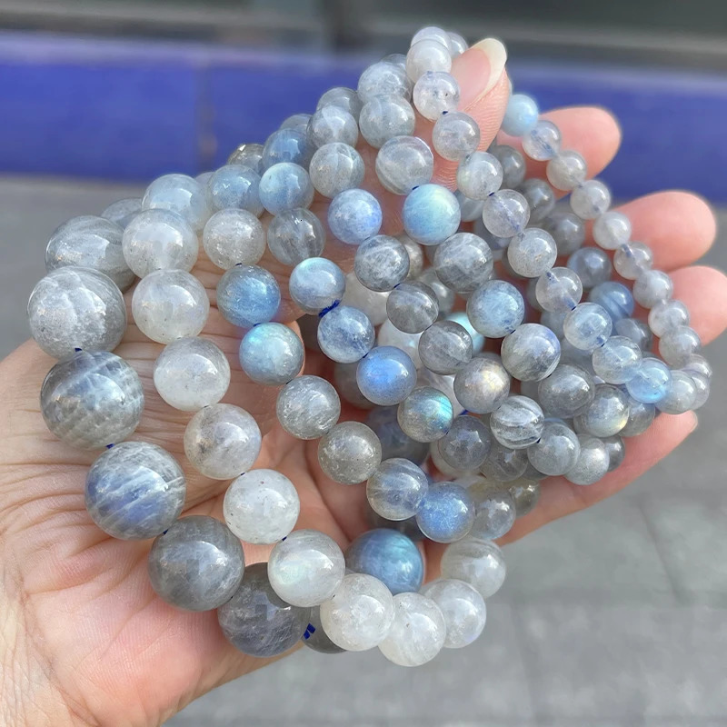 JD Natural Stone Grey Moonstone Labradorite Round Beads Bracelets Women Men Charm Energy Single Circle Stretch Bracelet Jewelry 260302