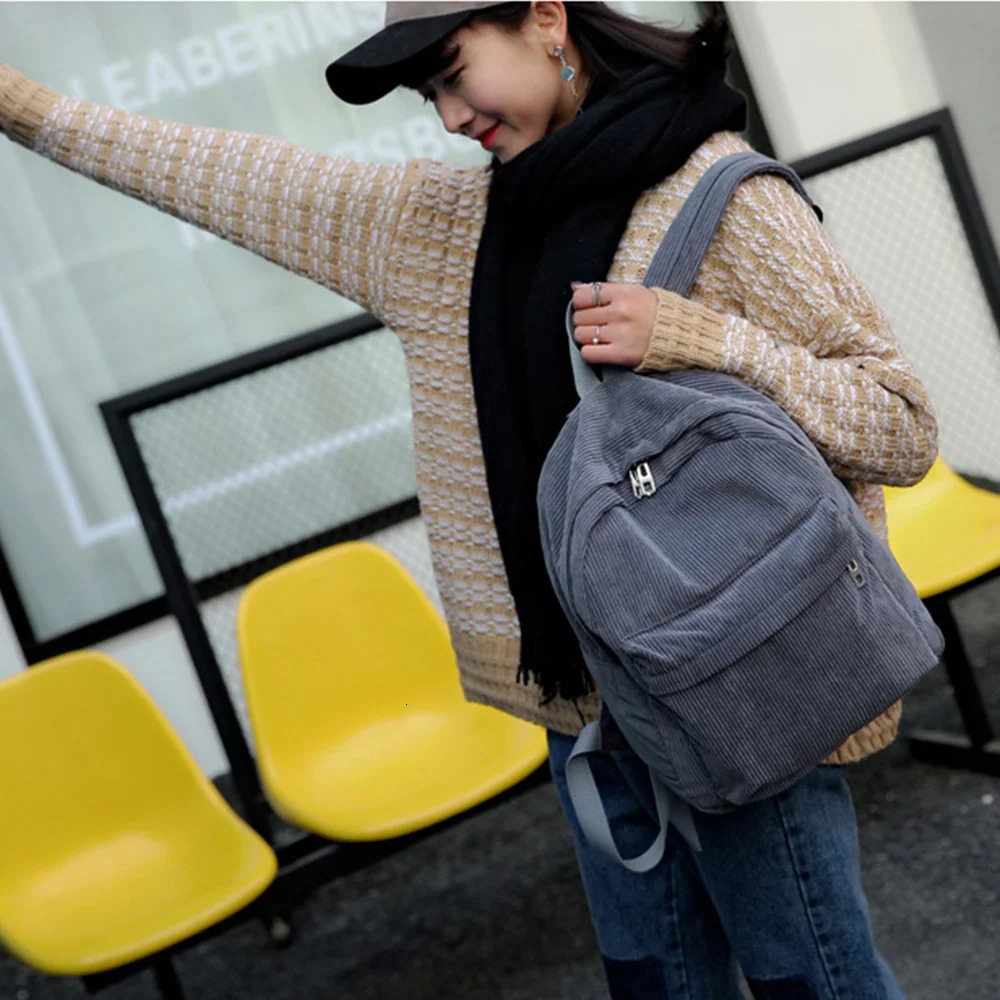 Trend Backpack Fashion Women Corduroy Backpack College Women Solid Color School Backpack Travel Shoulder Bags For Teenagers260228