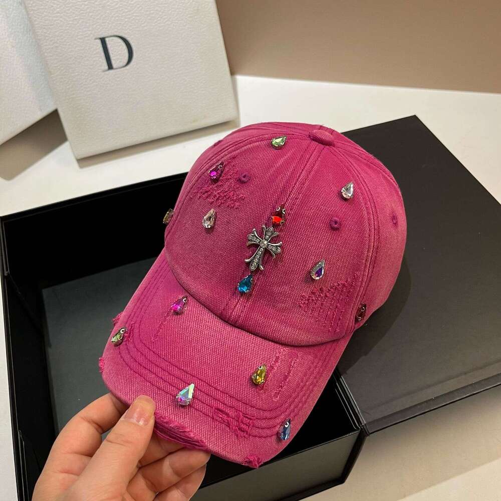 Distressed Multicolor Rhinestone Cross Baseball Cap Women Gothic Hat for Daily Commute & Streetwear