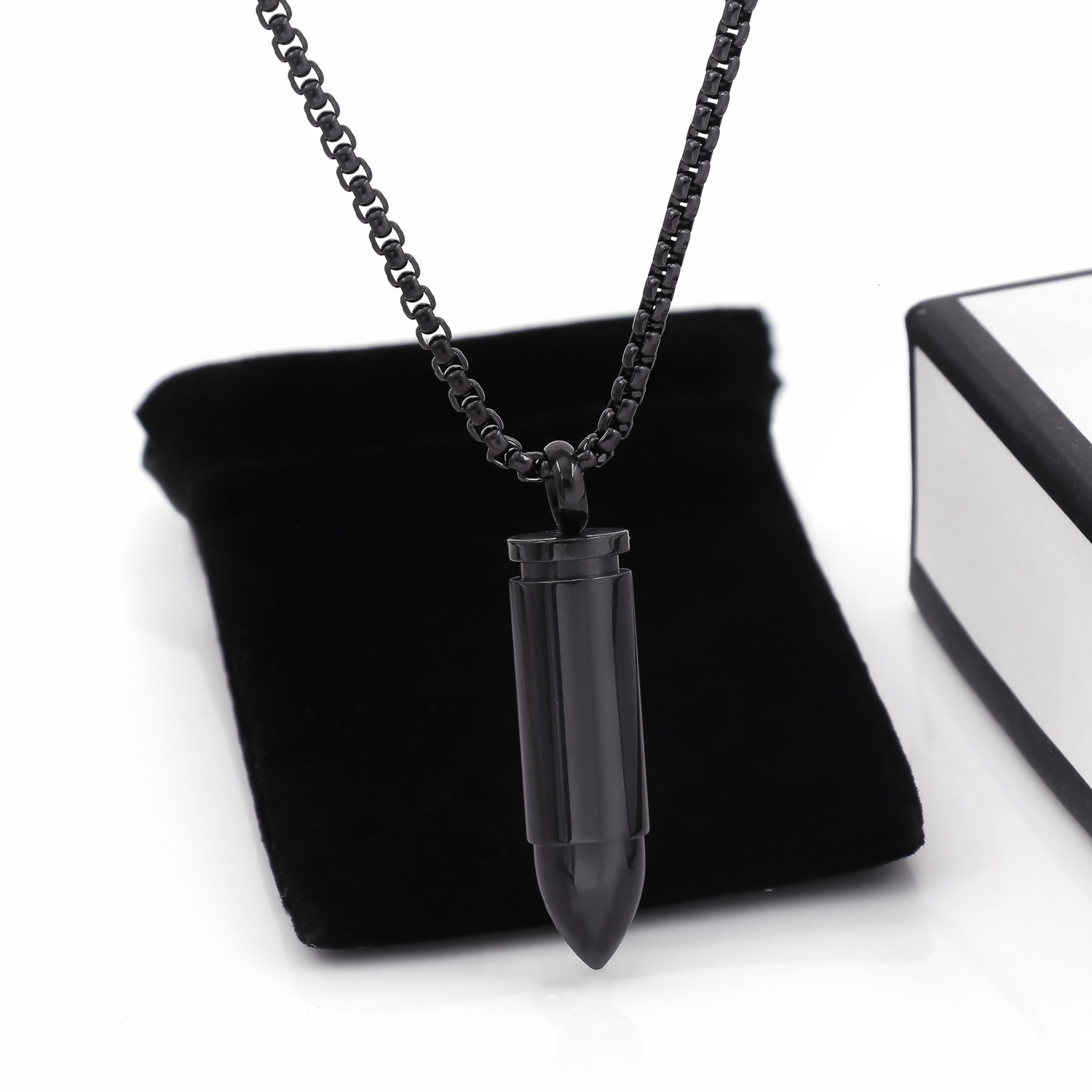 necklace American titanium bullet head necklace for men and women, hip-hop punk style cylindrical pendant necklace, stainless steel jewelry necklace