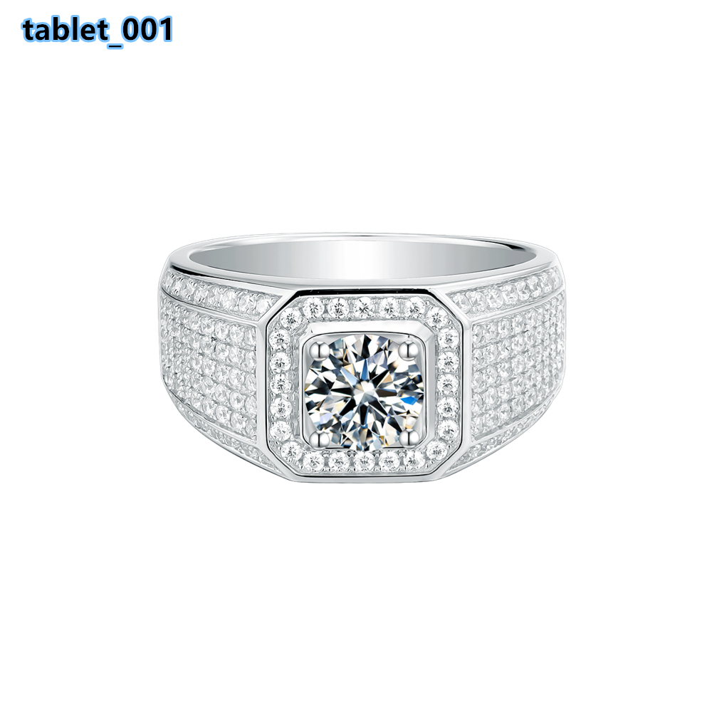 High Quality 925 Sterling Silver Band Mens Luxury 1Carat Moissanite Ring Mens for YiLun Manufacturer