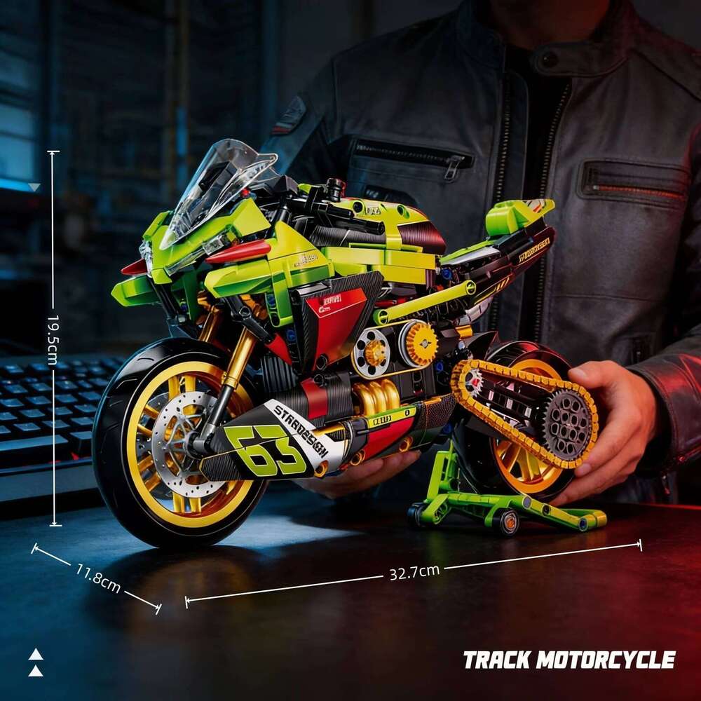 High-Tech 1:8 Scale Motorcycle Building Blocks City Motorbike Locomotive Modular Bricks Model Toys For Kid Gifts Z260306