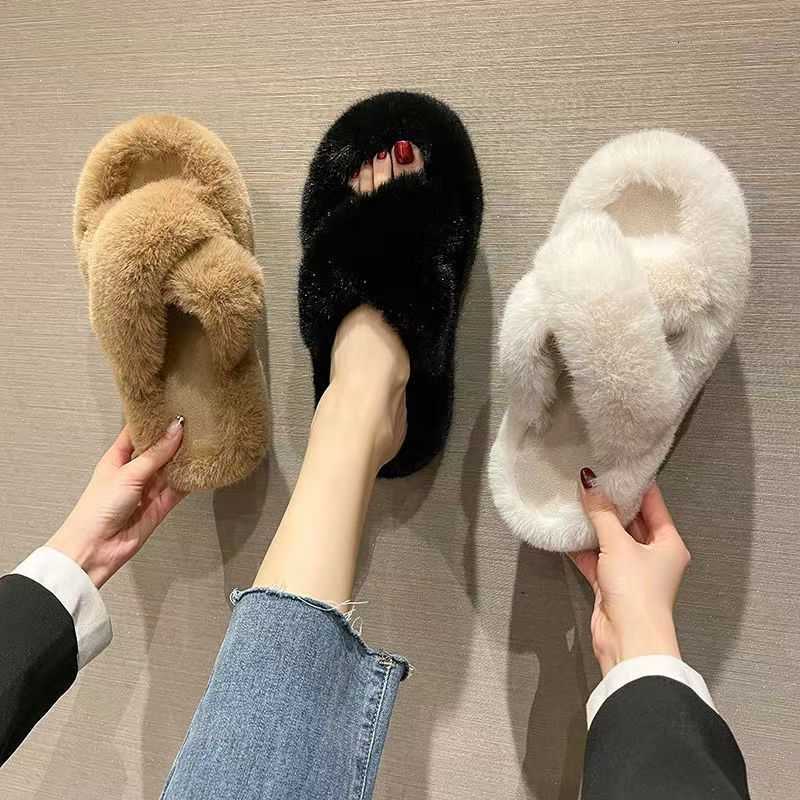 Furry Slippers for Women Outdoor Wear 2025 New Korean Style Ins Trendy Shoes Autumn Winter 2024 Home Cotton Slippers Spring Summer S260305