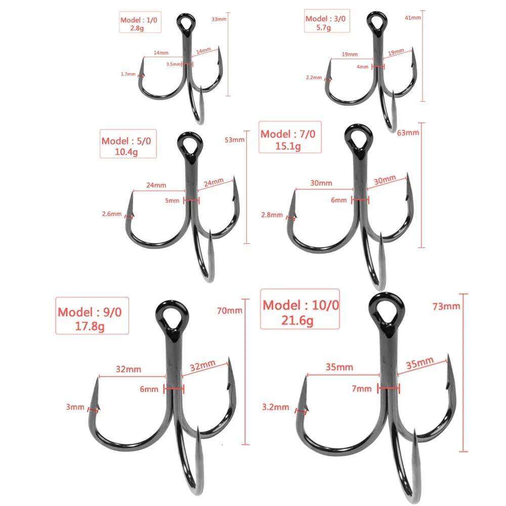 GOBAIT Large Treble Hooks 1#-10/0# Fishhook 4X Strong Barbed Carbon Steel Anchor Tackle Pesca Round Bend Angle for Big Fish Hook Y260305